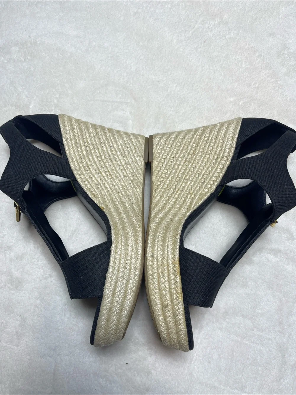 Michael Kors Black Canvas Wedge Espadrilles with Front Zip Size 9